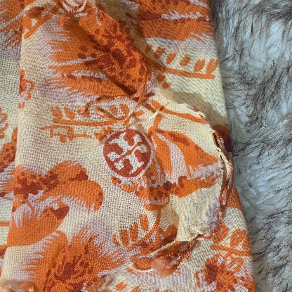 Tory Burch Square Orange Floral Scarf - Picture 5 of 7